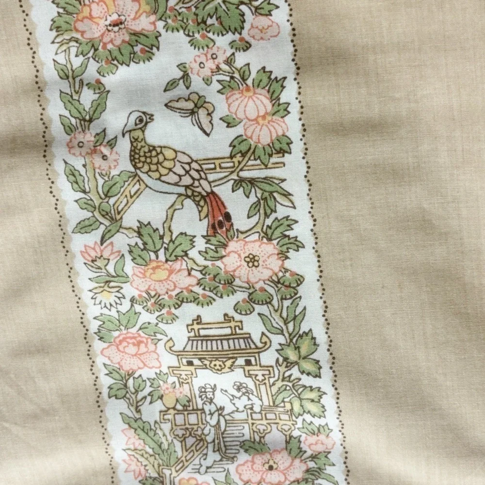 Vintage CARLIN Beige Set Of 2 Accent Pillow Covers Asian Scene Butterflies 14X14